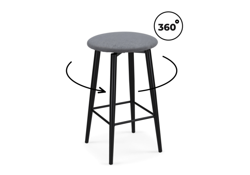 Барный стул Гангток крутящийся сильвер / черный матовый (36x36x64). 