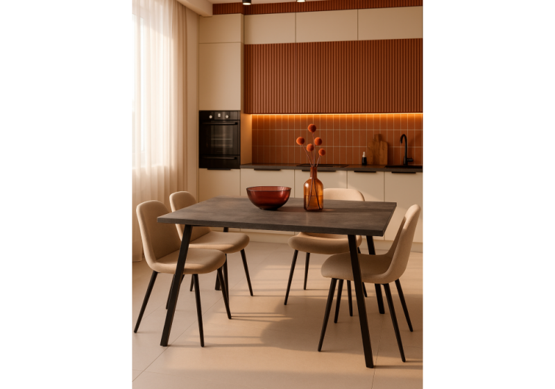 Стол деревянный Кортни 117 (157) x 77 бетон темный / черный матовый (77x75)